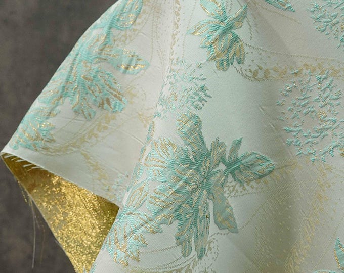 58"W Metallic Brocade Fabric, Damask Jacquard, French bronzing gold thread fabric, Upholstery and Sewing fabric, Dress garment fabric