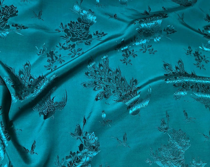10 colors Two Sides Jacquard Satin Damask Fabric, 59“Wide Peony Peacock, Upholstery, Decor, Costume, Handbag, Sewing/Fabric by the meter