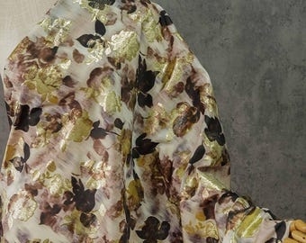 Gold Thread Jacquard Woven Cotton Fabric: 3D Embossed Texture, 53" Wide