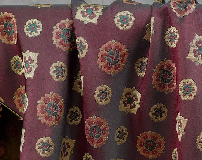Oriental Pipa Blossom Jacquard Fabric with Gold Accents – Luxury Brocade Textile, 65"Wide