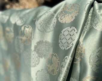58”W Japanese Silk brocade Fabric, Rabbit Jacquard damask Fabric, Upholstery, Decor, Costume, Curtain, Handbag, Sewing/Fabric by the meter