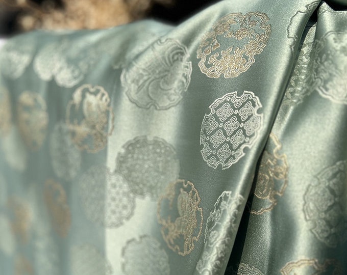 58”W Japanese Silk brocade Fabric, Rabbit Jacquard damask Fabric, Upholstery, Decor, Costume, Curtain, Handbag, Sewing/Fabric by the meter