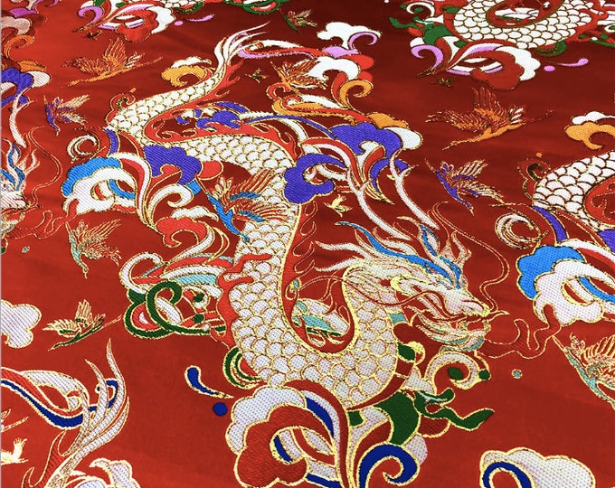 59"W High-end and luxurious Original Dragon Mist Around Brocade Fabric, Robe, cheongsam, Traditional Wedding Sewing brocade fabric, designer