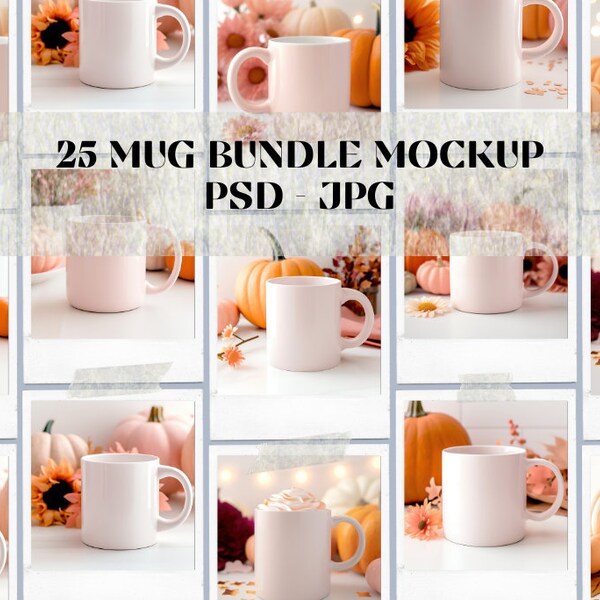 25 Halloween Mug Mockups Fall Pink and Orange Mockup Autumn Pumpkin Tee JPG Digital Download Halloween Mockups