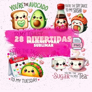 Pack d'images amusantes de la Saint-Valentin, pack de sublimation PNG de jeux de mots amusants sur la nourriture de la Saint-Valentin, clipart