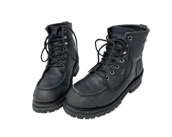 Y2K Sketcher Lug Sole Heeled Combat Boots Black Leather 10