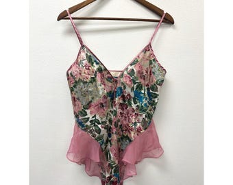 Vintage Victoria's Secret Gold Label Chiffon Floral Ruffle Teddy M