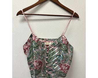 Vintage Victoria's Secret gouden label bloemen paisley satijn camiroze m