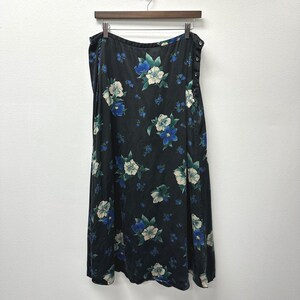 90s Limited Indie Sleaze Romantic WhimsyGoth Silk Black Floral Midi Skirt 14