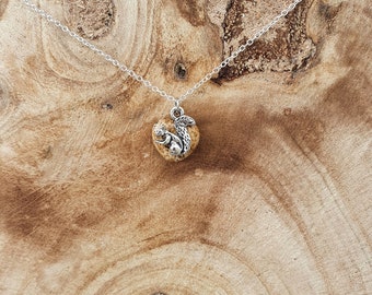Silver Squirrel Charm Picture Jasper Heart Necklace