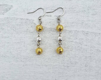 Gold and Silver Lava Stone Earrings