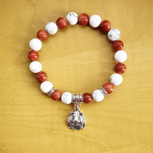 Guinea Pig Charm Sandstone and Howlite Stone Bracelet