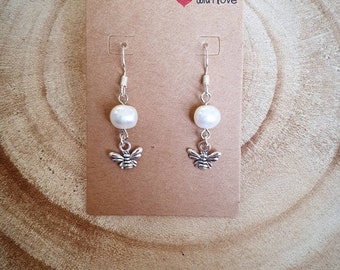 Bee Charm Pearl Earrings