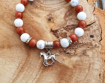 3D Horse Charm Howlite and Sandstone Bracelet