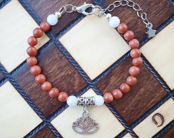 Lotus Flower Charm Goldstone Bracelet