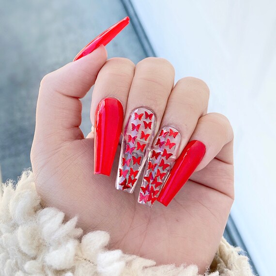 Presse Papillon Rouge Sur Les Ongles Etsy France
