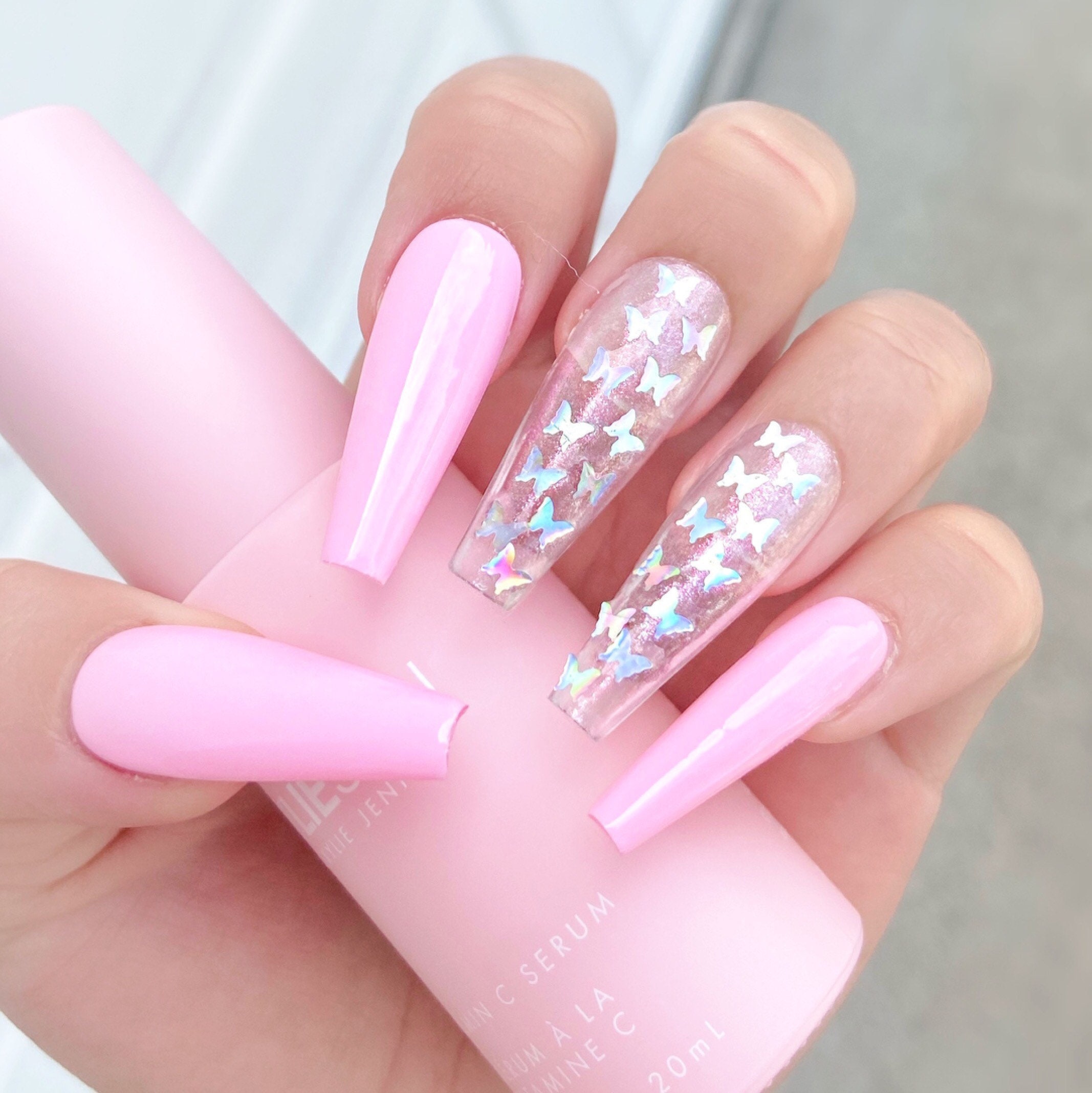 Light Pink Clear Butterfly Press On Nails Etsy