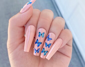 Blue Butterfly Nails Etsy