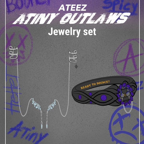 UNISEXE Collection de bijoux « BOUNCY » Atiny Outlaws ATEEZ au format de poche | Boucles d'oreilles Kpop rings à collectionner