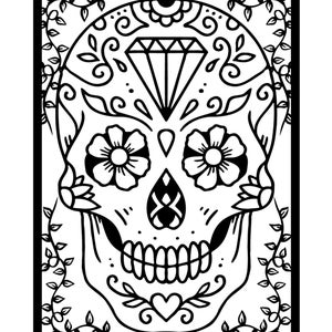 Skull Coloring Page - Calavera Coloring for Adults - Day of the Dead Sugar Skull Decor