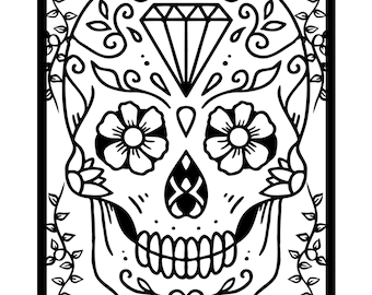 Page de coloration du crâne - Calavera Coloring pour adultes - Day of the Dead Sugar Skull Decor