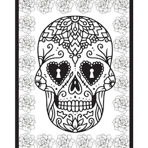 Calavera Day of the Dead Coloring Page - Sugar Skull Coloring for Adults - Skull Color Page