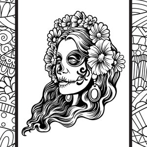 Dia de los Muertos Mexican Skull Color - Female Sugar Skull Coloring Page for Adults - Halloween - Free Download - Print 8.5 x 11 at Home