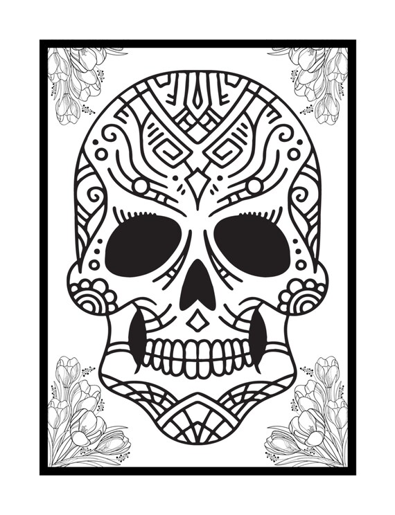 Dia de los Muertos Skull Coloring Page Sugar Skull Coloring | Etsy