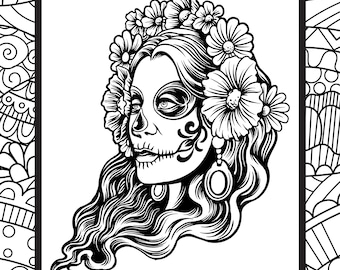 Sugar Skull Coloring Etsy