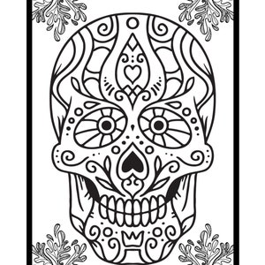Sugar Skull Coloring for Adults - 5 Fun to Color Sugar Skull Pages - Digital Color Book - Day of the Dead Sugar Skull - Free POD Download