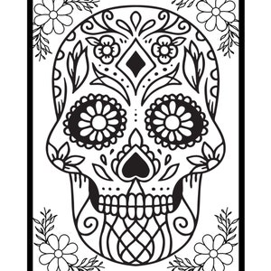 Day of the Dead Coloring for Adults - Sugar Skull Coloring Page - Fun to Color Mexican Skull - POD Coloring Page - Instant Delivery