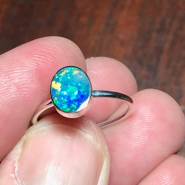 Coober Pedy Australia Doublet Opal Sterling Silver Ring