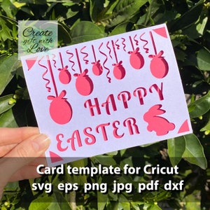 Happy Easter insert cutting Card, SVG template file with bunny and eggs for Cricut Joy, Maker, Explore Draw and cut card design Papercut svg