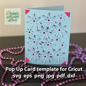 Pop Up Flowers Card SVG template cut file for Cricut Joy. Silhouette and PDF files for hand cut.