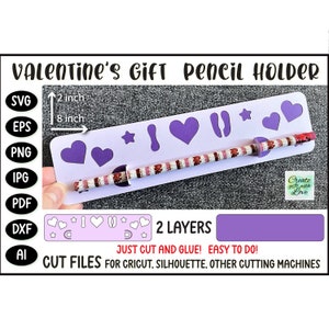 Stiftehalter Valentinskarte. Klassenzimmer Tauschkarten. Valentine SVG Plotterdatei für Cricut, Silhouette. Schule. Kleines Geschenk für Kinder.