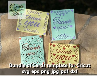 Bundle of 4 Thank You Cards. Pop Up Greeting card, SVG cut files. Hearts and Flowers. SVG template cut file for Cricut Joy. Digital File.