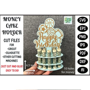 Amateur de sport Joyeux anniversaire Gâteau d’argent SVG. Porte-monnaie en papier cartonné. Fichier de coupe de modèle SVG pour Cricut. SVG découpé en papier. Cadeau. Modèle SVG.