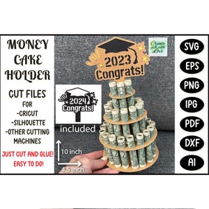 Félicitations 2024 Gâteau d'argent SVG. Porte-monnaie en papier cartonné. Fichier de coupe de modèle SVG pour Cricut. Svg découpé en papier. Cadeau. Modèle SVG conception de cartes découpées.