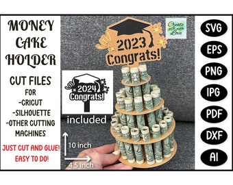 Congrats 2024 Money Cake SVG. Cardstock Money Holder. SVG template cut file for Cricut. Papercut svg. Gift. SVG template cut card design.