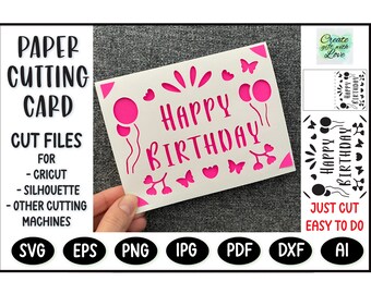 Happy Birthday card SVG file for Cricut Joy, Maker and Explore Air. Silhouette cut file. Insert cutting Card. Papercut SVG. Greeting card.