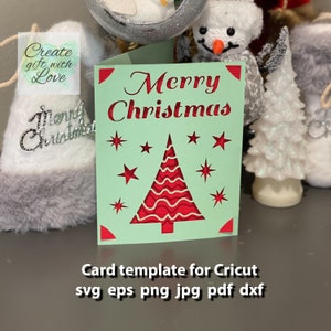 Merry Christmas Tree Card SVG template cut file, Greeting Card for Cricut Joy.