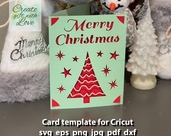 Merry Christmas Tree Card SVG modèle fichier de coupe, carte de vœux pour Cricut Joy.