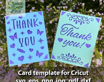Bedankt kaart, 2 insert wenskaarten, SVG bestand voor Cricut Joy, Maker, Explore Air. Thanksgiving-kaart. Papercut Harten en Vlinders.