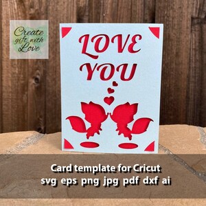 Karta Love You z kochającymi lisami, plik SVG szablonu do cięcia kartek okolicznościowych, walentynek, rocznic itp. Cricut Joy. Plik cyfrowy
