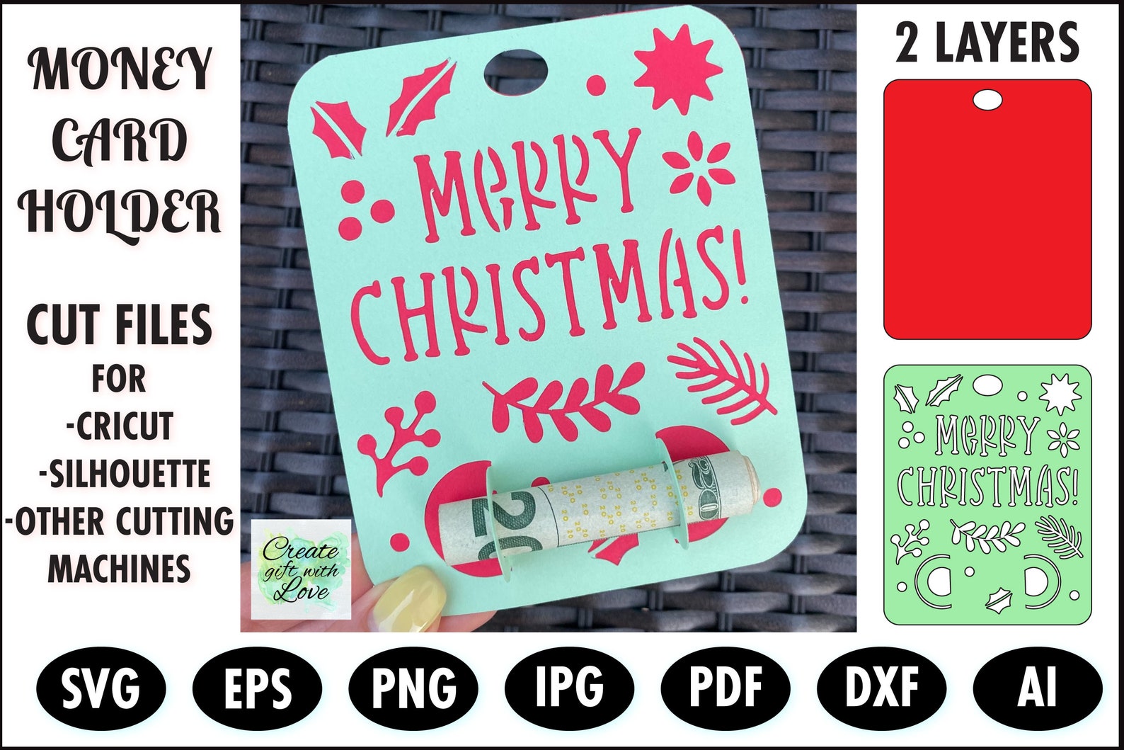 Money Card Holder SVG. 6 Pc. Merry Christmas Gift Card. Works Etsy