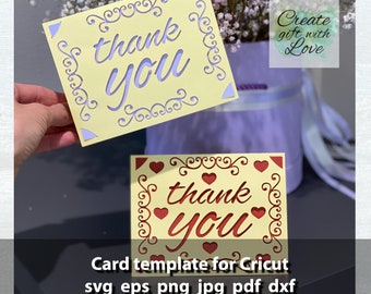 Bedankkaart SVG-bestand voor Cricut Joy. Silhouet- en PDF-bestanden voor handgesneden.
