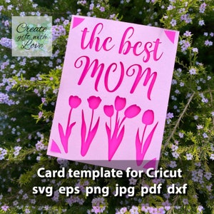Mejor mamá. Tarjeta del día de la madre SVG plantilla de corte de archivo para cualquier Cricut. Silueta y archivos PDF para corte. Descarga instantánea. Listo para la alegría 4.25x5.5