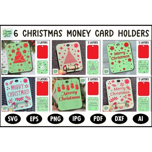 Titular de la tarjeta de dinero SVG. 6 uds. Tarjeta de regalo de Feliz Navidad. Funciona con Cricut Joy, Explore, Maker y más. Tamaño 4" x 5" Corte de papel. Digital.