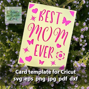 Carte de coupe de la fête des mères SVG, meilleur modèle de cartes de vœux de maman avec cœur et papillon pour Cricut Joy, Maker et Explore. Silhouette