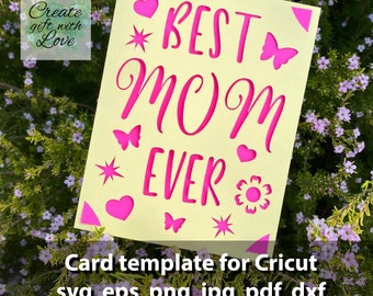 Mother's Day cutting Card SVG, Best Mom Ever template greeting cards with hearts and butterfly for Cricut Joy, Maker and Explore. Silhouette